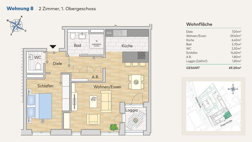 Etagenwohnung Düsseldorf Urdenbach - 2 Zimmer, 69 m&sup2;, 596.900&euro; | Angebot:25775760
