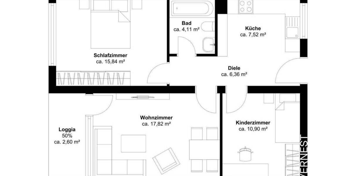Etagenwohnung Leverkusen Quettingen - 3 Zimmer, 64 m&sup2;, 179.000&euro; | Angebot:25687061