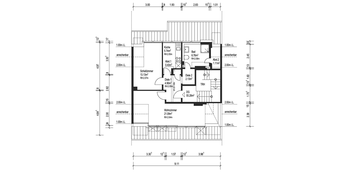 Provisionsfrei* SOFORT FREI! Rhein-nah - 2-Zm Penthouse Oberkassel - renoviert, Klimaanlage Einbauküche 55m² - Einfamilienhaus Düsseldorf Oberkassel | Angebot:25926108