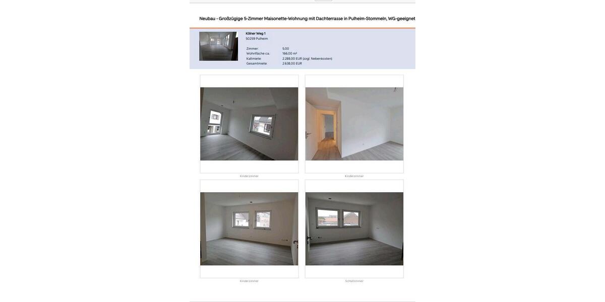 Maisonettenwohnung Pulheim - 5 Zimmer, 166 m&sup2;, 2.638&euro; | Angebot:26149303