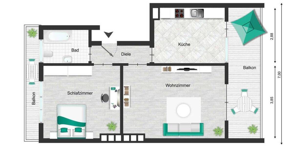 Etagenwohnung Köln Nippes - 2 Zimmer, 58 m&sup2;, 267.000&euro; | Angebot:25799812