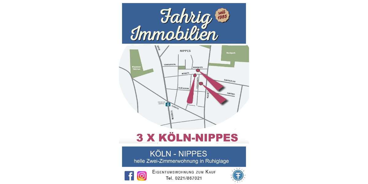 Etagenwohnung Köln Nippes - 2 Zimmer, 57 m&sup2;, 379.000&euro; | Angebot:24545370