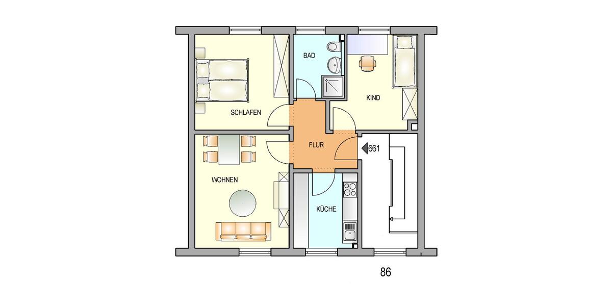 Etagenwohnung Remscheid Remscheid-Süd - 3 Zimmer, 55 m&sup2;, 319&euro; | Angebot:25916828