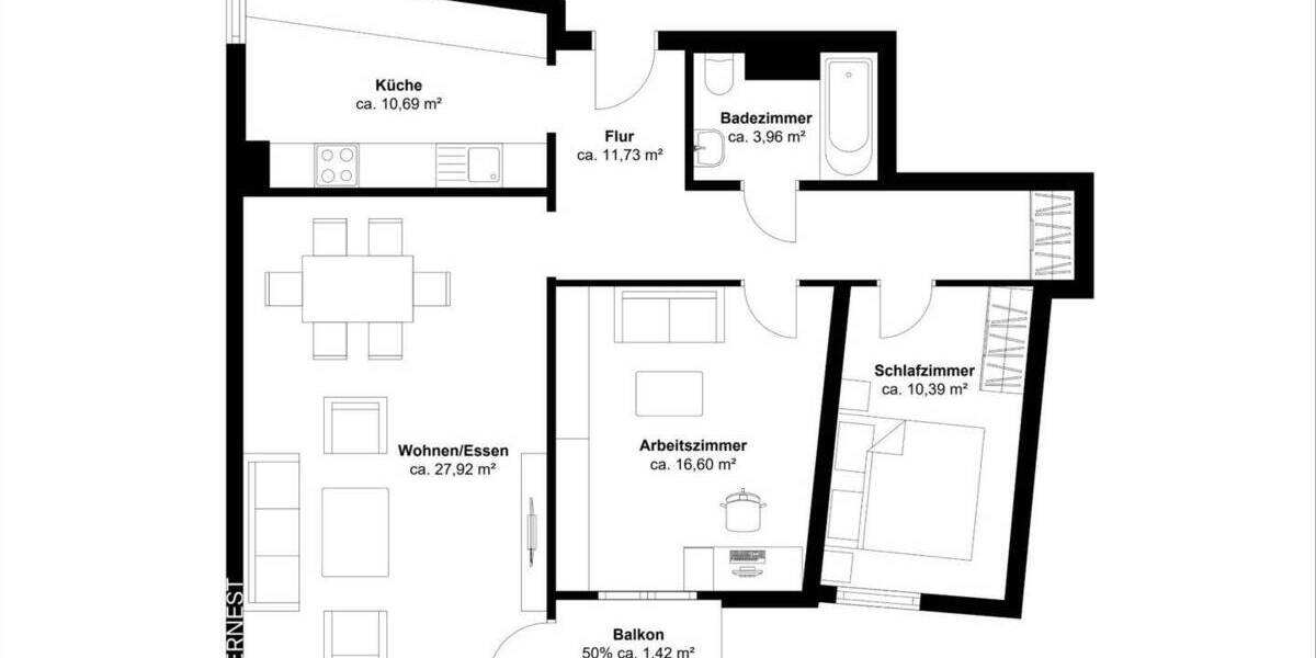 Etagenwohnung Bergisch Gladbach Refrath - 3 Zimmer, 83 m&sup2;, 285.000&euro; | Angebot:26569933