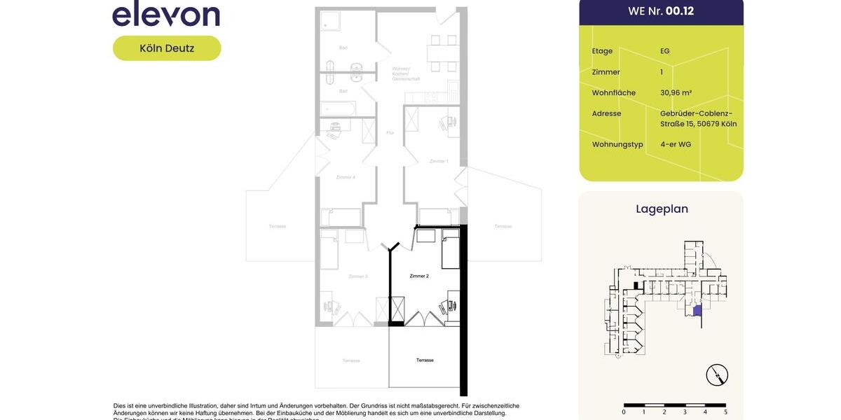 Erdgeschoßwohnung Köln Mülheim - 1 Zimmer, 31 m&sup2;, 424&euro; | Angebot:25305981