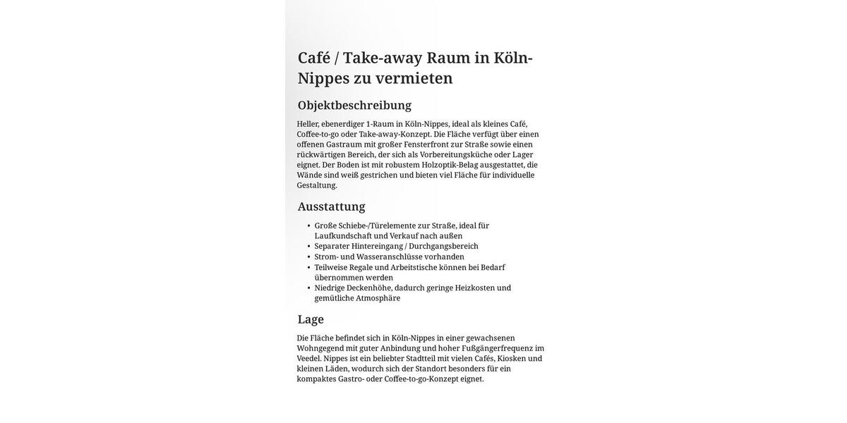 Gewerbeobjekt Köln Nippes - 500&euro; | Angebot:26486886