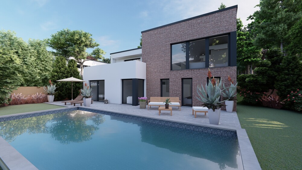 Architektenvilla am Waldrand - Bauhausbungalow mit Dachterrasse, Doppelgarage und exklusiver Privatsphäre - Villa Bensberg Bensberg | Angebot:26066161