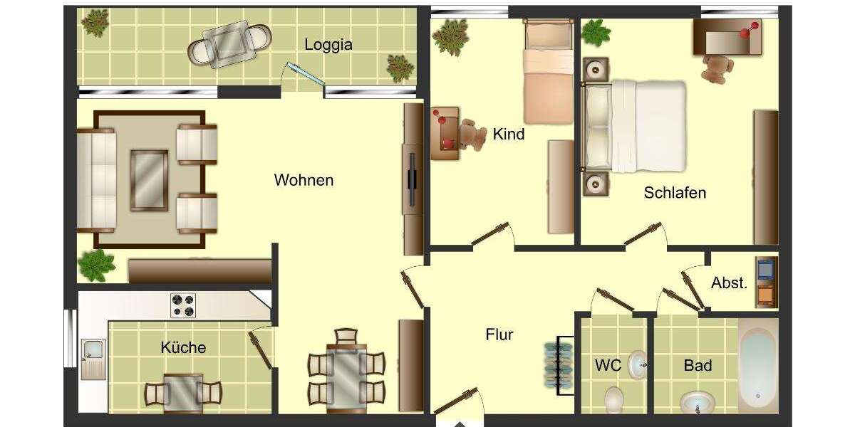 Etagenwohnung Düsseldorf Garath - 3 Zimmer, 84 m&sup2;, 839&euro; | Angebot:25915666