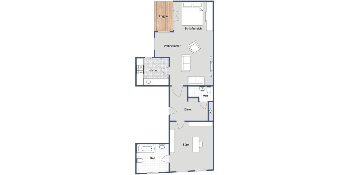 Etagenwohnung Düsseldorf - 2 Zimmer, 75 m&sup2;, 1.600&euro; | Angebot:23501219