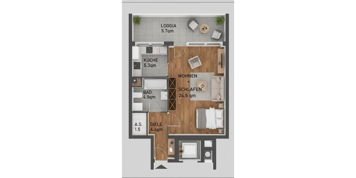 Etagenwohnung Langenfeld (Rheinland) - 1 Zimmer, 46 m&sup2;, 599&euro; | Angebot:25143757