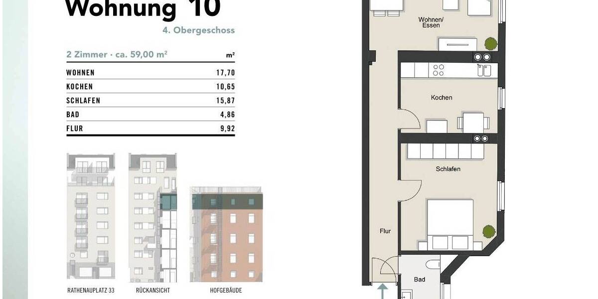 Etagenwohnung Köln Neustadt-Süd - 2 Zimmer, 59 m&sup2;, 389.000&euro; | Angebot:25683081