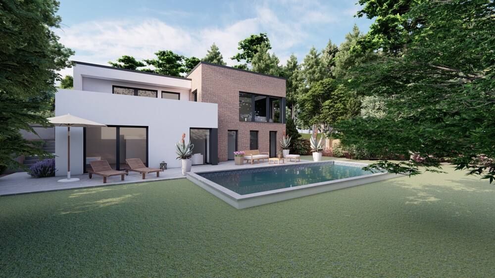 Architektenvilla am Waldrand - Bauhausbungalow mit Dachterrasse, Doppelgarage und exklusiver Privatsphäre - Villa Bensberg Bensberg | Angebot:26066161