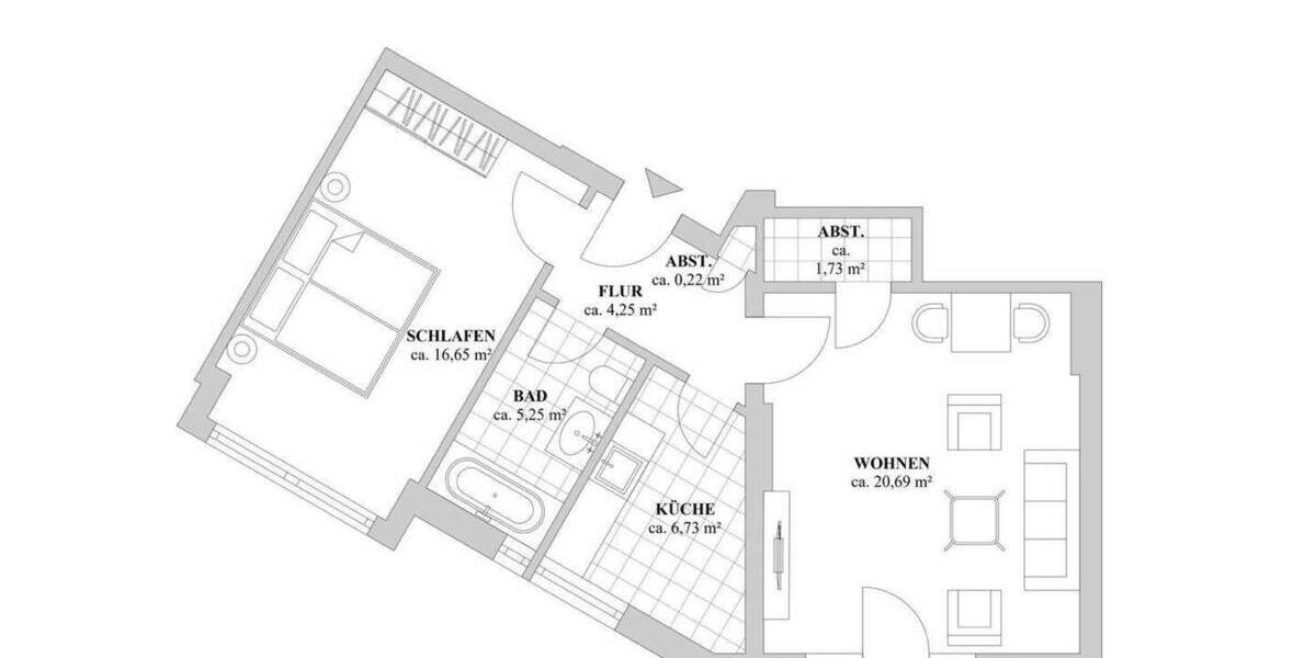 Etagenwohnung Düsseldorf Pempelfort - 2 Zimmer, 57 m&sup2;, 269.000&euro; | Angebot:25879149