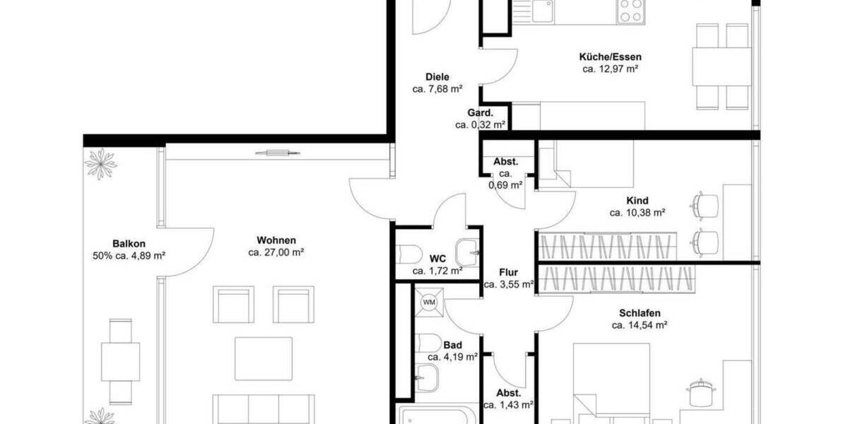 Etagenwohnung Bergisch Gladbach Bockenberg - 3 Zimmer, 89 m&sup2;, 185.000&euro; | Angebot:25738496